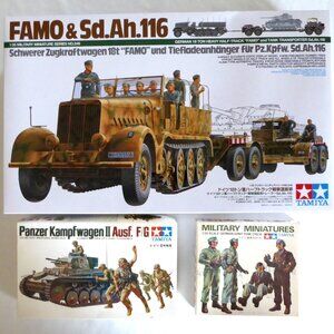 TAMIYA JAPAN WWII GERMAN FAMO 18 ON HEAVY HALF-TRACK + TANK MODEL & FIGURES 1/35